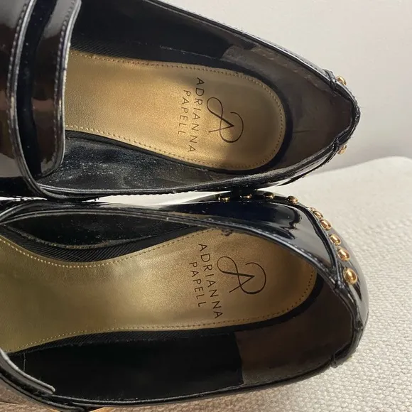 ADRIANNA PAPELL Pierce Patent Leather Loafers Black   Gold Womens size 8.5
