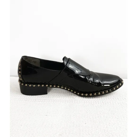 ADRIANNA PAPELL Pierce Patent Leather Loafers Black   Gold Womens size 8.5
