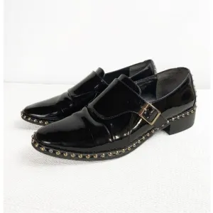 ADRIANNA PAPELL Pierce Patent Leather Loafers Black   Gold Womens size 8.5