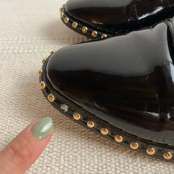 ADRIANNA PAPELL Pierce Patent Leather Loafers Black   Gold Womens size 8.5