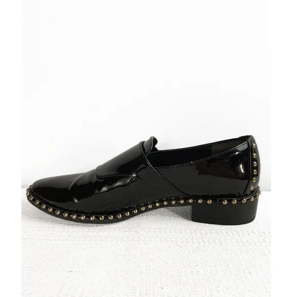 ADRIANNA PAPELL Pierce Patent Leather Loafers Black   Gold Womens size 8.5