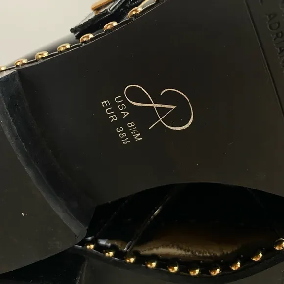 ADRIANNA PAPELL Pierce Patent Leather Loafers Black   Gold Womens size 8.5