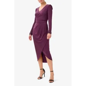 Adrianna Papell Women's Black Jersey Wrap Midi Dress Long-Sleeve Size M