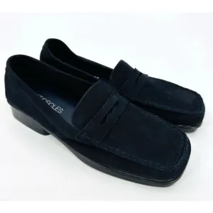 AEROSOLES Black Suede Loafers Flats Shoes Square Toe Womens Size 6 Med NWOT
