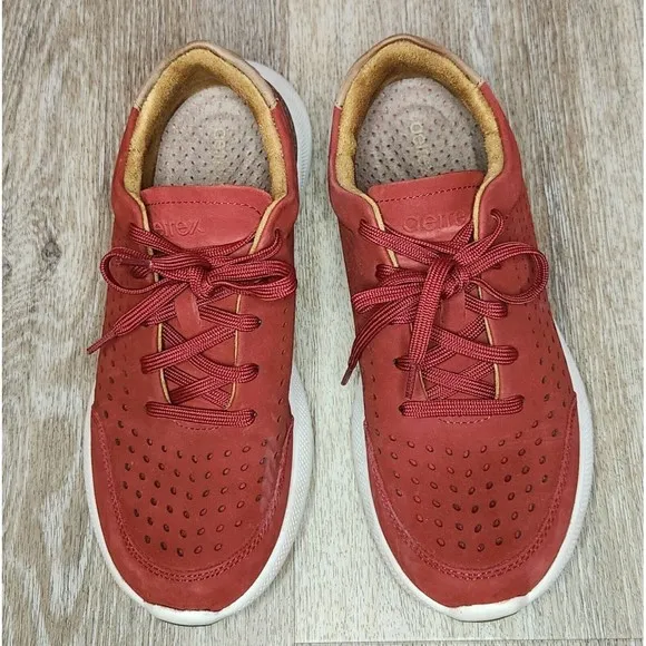 AETREX LAURA ARCH SUPPORT SNEAKERS LEATHER PERFORATED Red Black Size 6-6.6 US