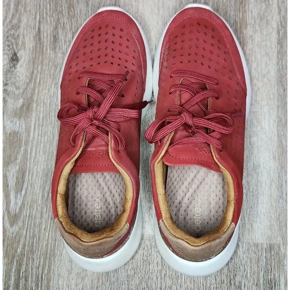 AETREX LAURA ARCH SUPPORT SNEAKERS LEATHER PERFORATED Red Black Size 6-6.6 US