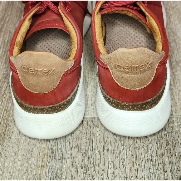 AETREX LAURA ARCH SUPPORT SNEAKERS LEATHER PERFORATED Red Black Size 6-6.6 US