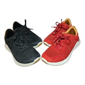 AETREX LAURA ARCH SUPPORT SNEAKERS LEATHER PERFORATED Red Black Size 6-6.6 US