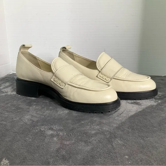 Aeyde Ruth Lug Sole Platform Italian  Apron-toe Loafer Crème With A Chunky Heel