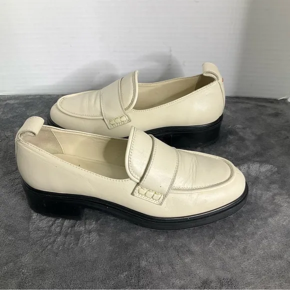 Aeyde Ruth Lug Sole Platform Italian  Apron-toe Loafer Crème With A Chunky Heel