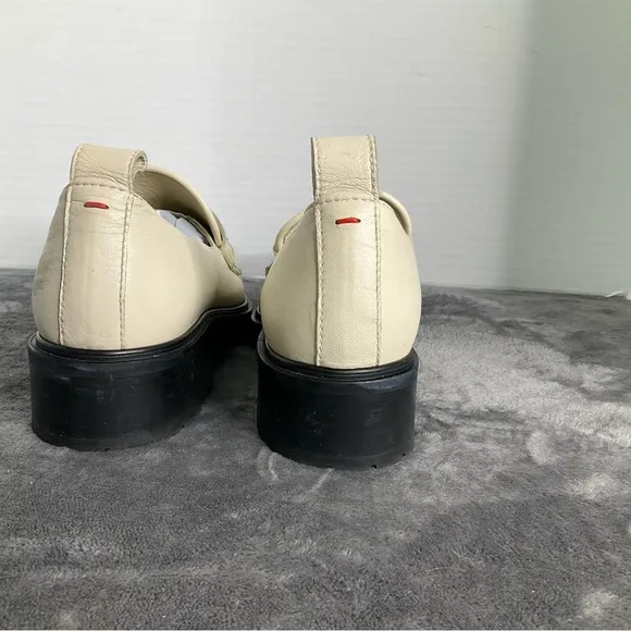 Aeyde Ruth Lug Sole Platform Italian  Apron-toe Loafer Crème With A Chunky Heel