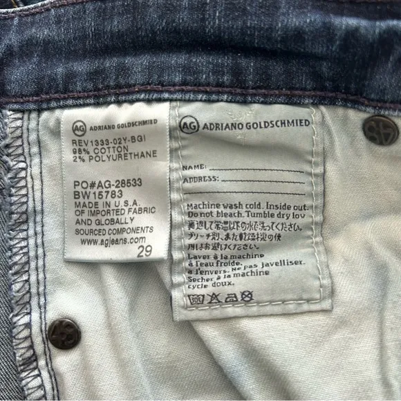 AG Adriano The Stilt Roll-Up Jeans Denim Pant Cigarette Cuffed Blue Size 29