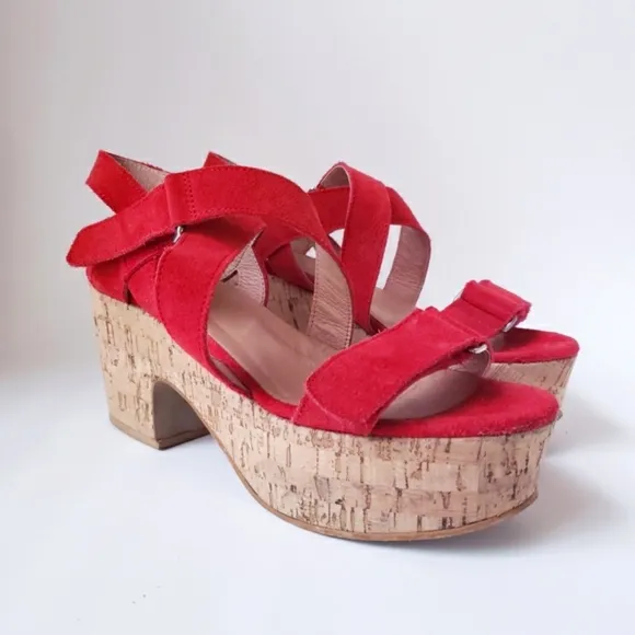 AG by Andrea Gomez Red Suede Platform Sandals