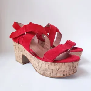 AG by Andrea Gomez Red Suede Platform Sandals