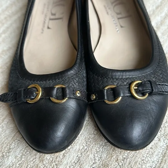 AGL Attilio Giusti Leombruni Black Leather Woven Cap Toe Ballet Flats Shoe 38.5