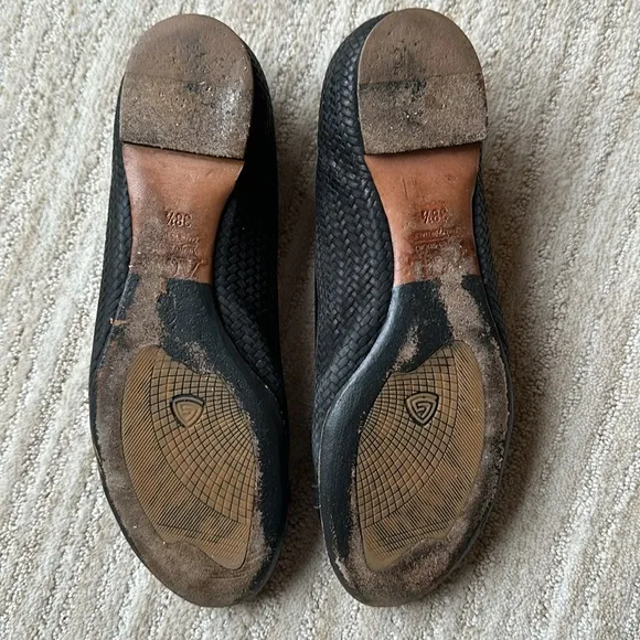 AGL Attilio Giusti Leombruni Black Leather Woven Cap Toe Ballet Flats Shoe 38.5