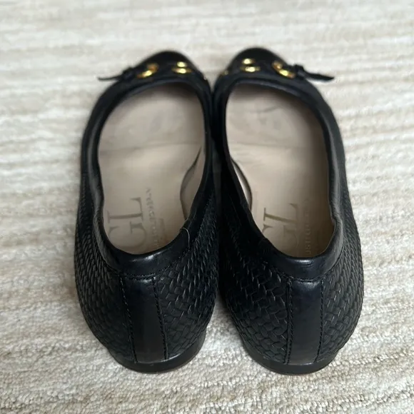 AGL Attilio Giusti Leombruni Black Leather Woven Cap Toe Ballet Flats Shoe 38.5