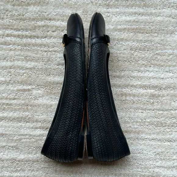 AGL Attilio Giusti Leombruni Black Leather Woven Cap Toe Ballet Flats Shoe 38.5