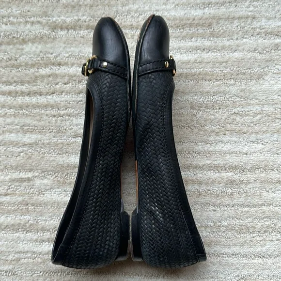 AGL Attilio Giusti Leombruni Black Leather Woven Cap Toe Ballet Flats Shoe 38.5