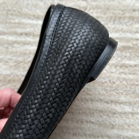 AGL Attilio Giusti Leombruni Black Leather Woven Cap Toe Ballet Flats Shoe 38.5