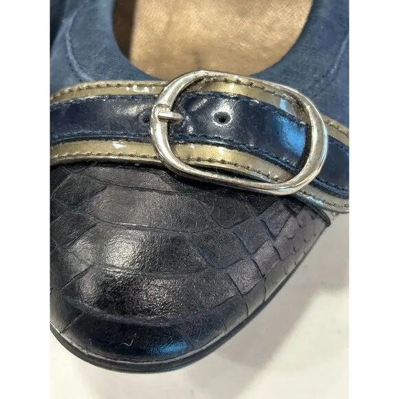 AGL Attilio Giusti Leombruni Metallic Suede Cap Toe Flats in Blue -Sz 9.5