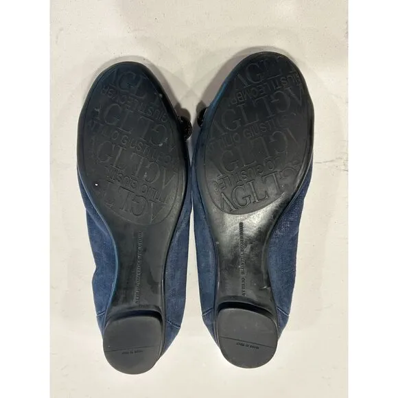 AGL Attilio Giusti Leombruni Metallic Suede Cap Toe Flats in Blue -Sz 9.5