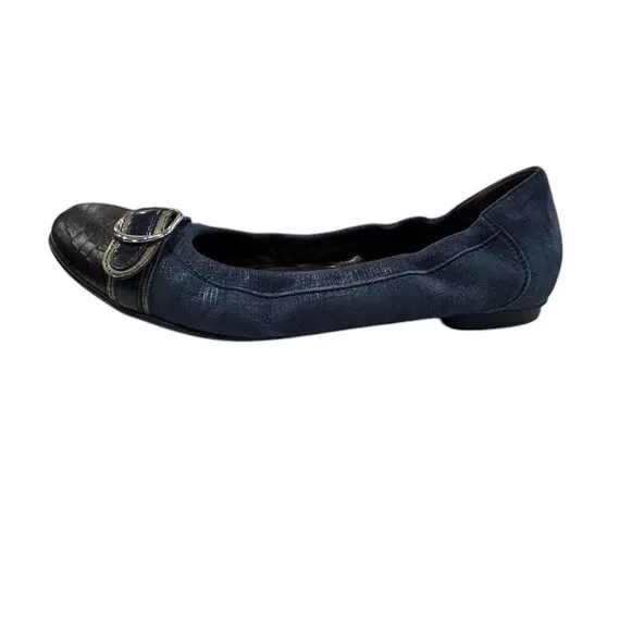 AGL Attilio Giusti Leombruni Metallic Suede Cap Toe Flats in Blue -Sz 9.5