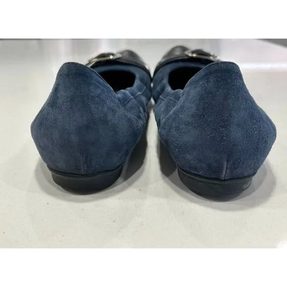 AGL Attilio Giusti Leombruni Metallic Suede Cap Toe Flats in Blue -Sz 9.5