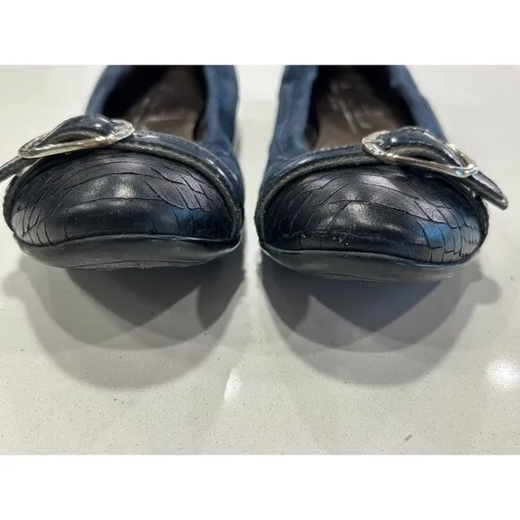 AGL Attilio Giusti Leombruni Metallic Suede Cap Toe Flats in Blue -Sz 9.5