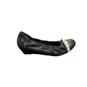 AGL ATTILIO GIUSTI LEOMBRUNI Navy Blue Suede Leather CAP TOE BALLET Wedge 8 38