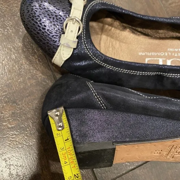 AGL ATTILIO GIUSTI LEOMBRUNI Navy Blue Suede Leather CAP TOE BALLET Wedge 8 38