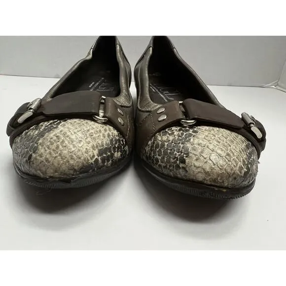 AGL Attilio Giusti Leombruni Women’s Snake Skin Toe Metallic Leather Flats 39