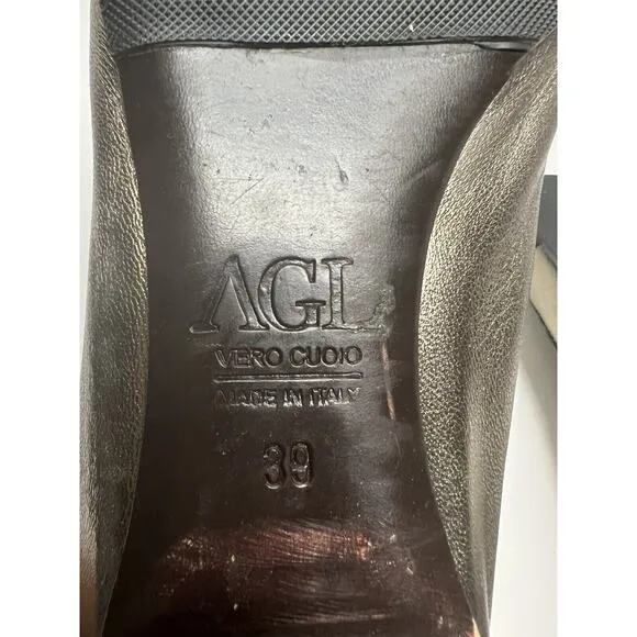 AGL Attilio Giusti Leombruni Women’s Snake Skin Toe Metallic Leather Flats 39