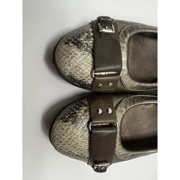 AGL Attilio Giusti Leombruni Women’s Snake Skin Toe Metallic Leather Flats 39