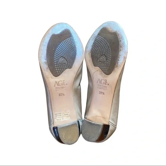 AGL Ballet Flats Nude Leather Snakeskin Toe Block Heel Size 37.5