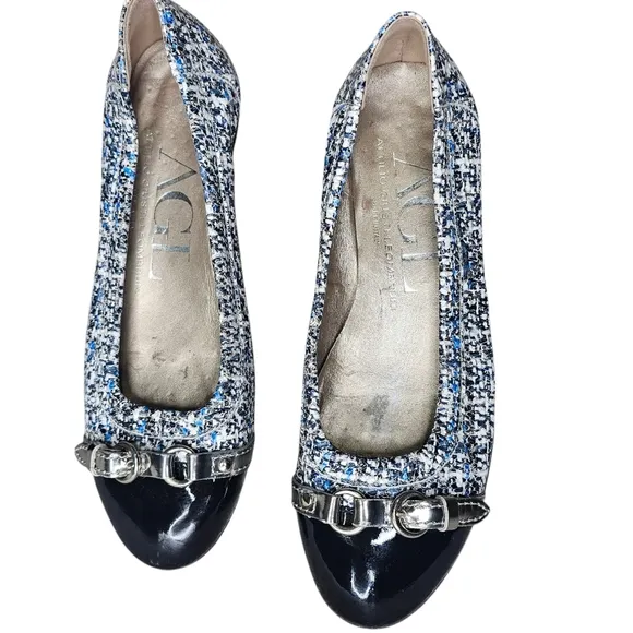 AGL Ballet Flats Womens Sz 37 US 6.5 Snake Print Cap Toe Patent Leather Monika