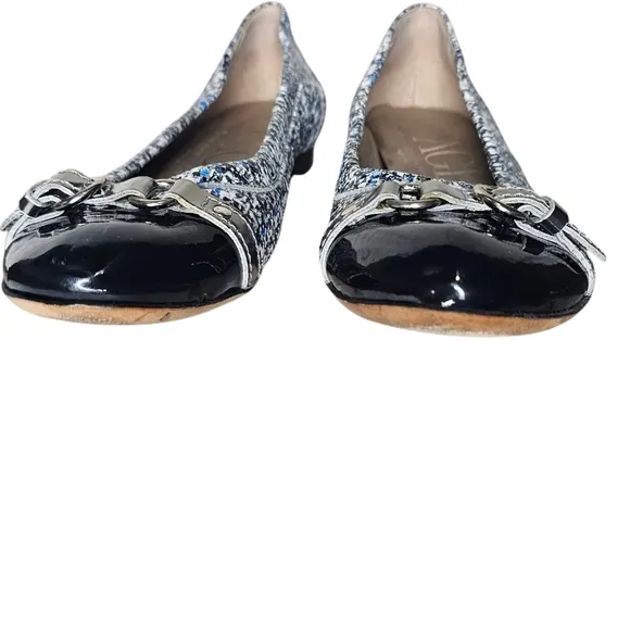 AGL Ballet Flats Womens Sz 37 US 6.5 Snake Print Cap Toe Patent Leather Monika