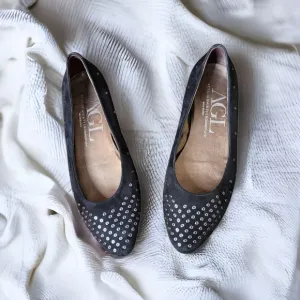 AGL Black Suede Studded Point Toe Flats