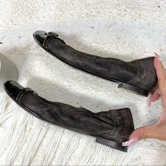 AGL brown metallic &amp; patent leather cap toe flats