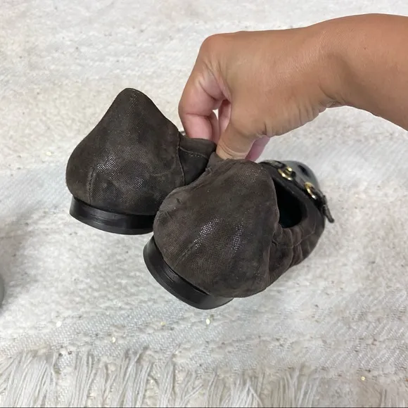 AGL brown metallic &amp; patent leather cap toe flats