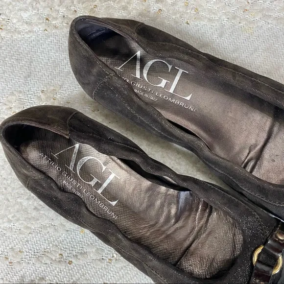 AGL brown metallic &amp; patent leather cap toe flats