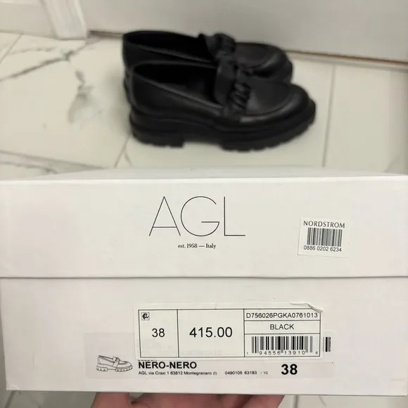 AGL Celeste Lug Sole Loafers EUR 38 Platform Chunky Leather Schoolgirl Preppy