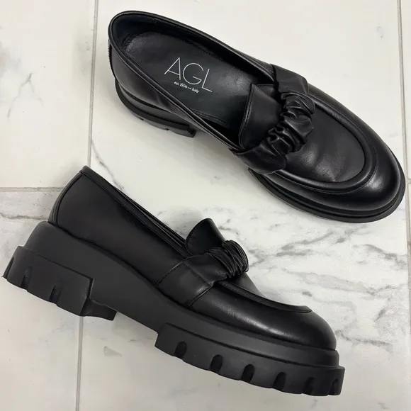 AGL Celeste Lug Sole Loafers EUR 38 Platform Chunky Leather Schoolgirl Preppy