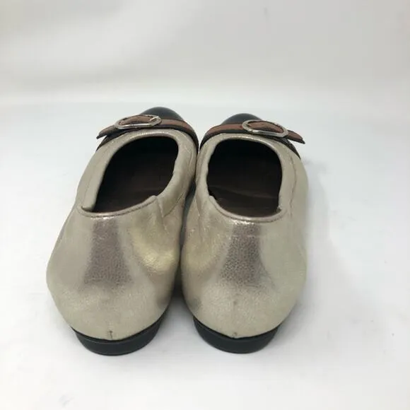 AGL gold black buckle ballet leather flats size 6.5