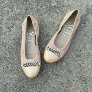 AGL leather cap toe chain detail ballet flats