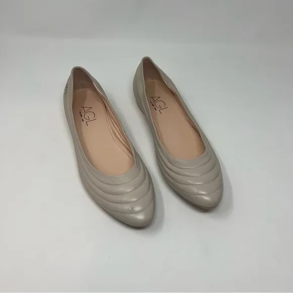 AGL MIledy Cream Leather Quilted Flats Shoes Women Size 40 US 10