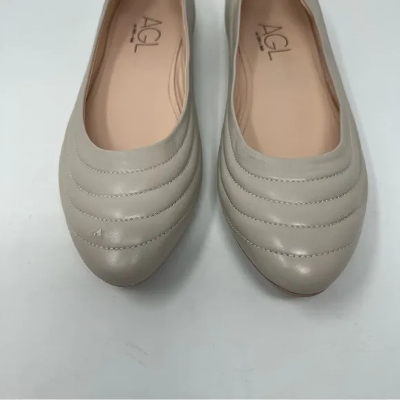 AGL MIledy Cream Leather Quilted Flats Shoes Women Size 40 US 10