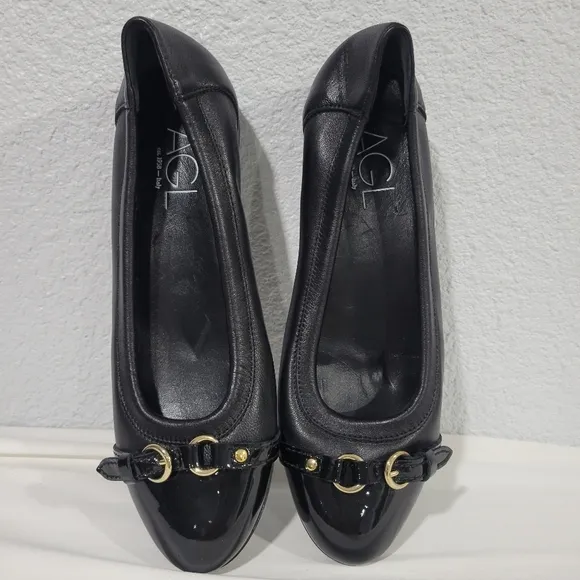 AGL Monika black capped toe ballet flats, New, EU 38.5 US 7.5
