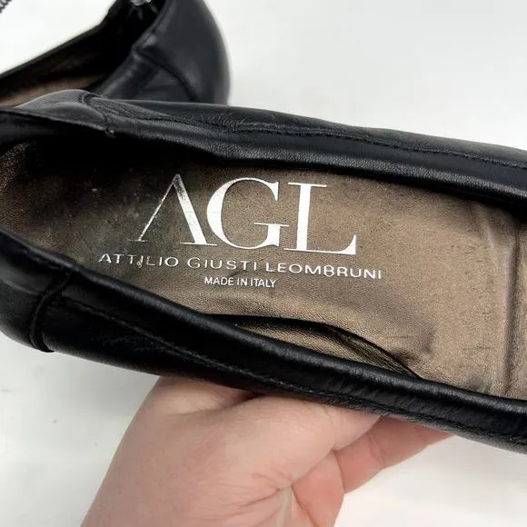 AGL Women's Patent Cap Toe Black Ballet Flats