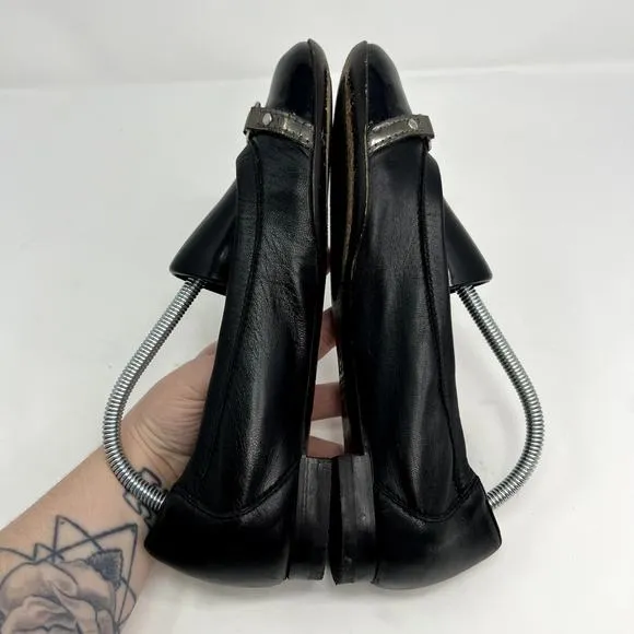 AGL Women's Patent Cap Toe Black Ballet Flats